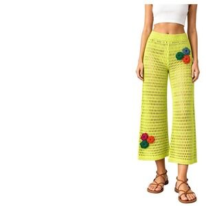 America & Beyond Bianca Crochet Pants Women S Lime Green Boho Floral